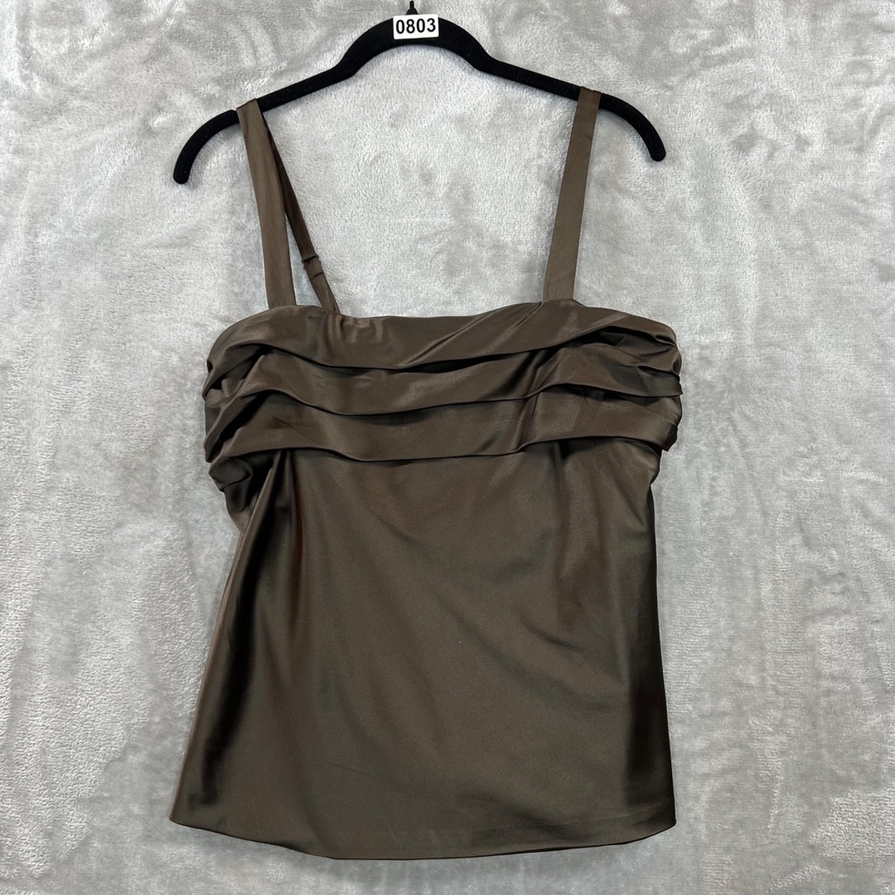 The Limited Sleeveless Cami Top Medium Chocolate Brown Ruffle Bust Line Ruched‎